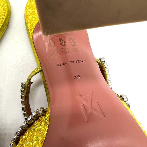 AMINA MUADDI Glitter Gilda Heeled Mule Women 8 Yellow Rhinstone Strap Pointy Toe - Picture 8 of 16